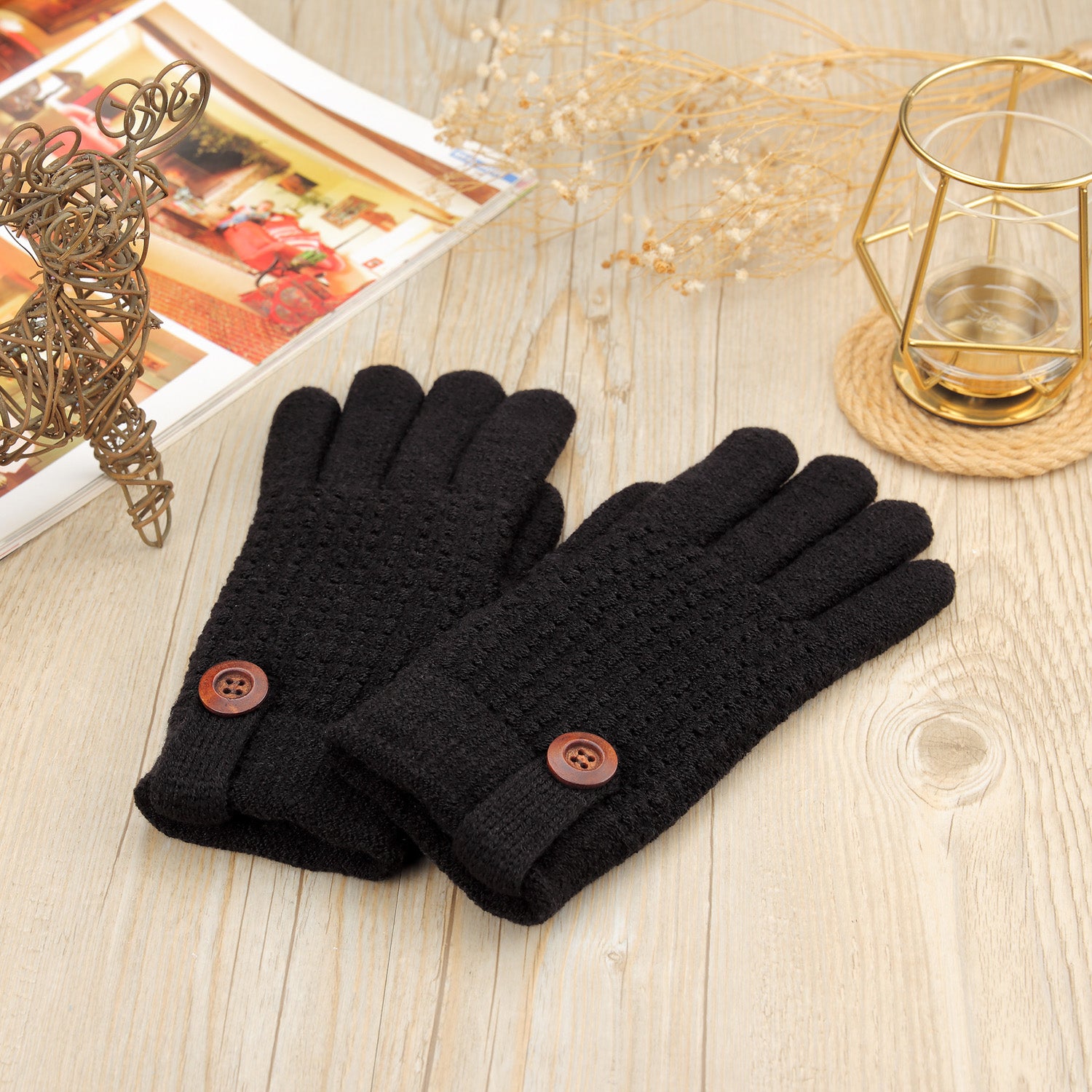 JG738 - One Dozen Ladies Solid Double Layer Fur Lining Knit Gloves