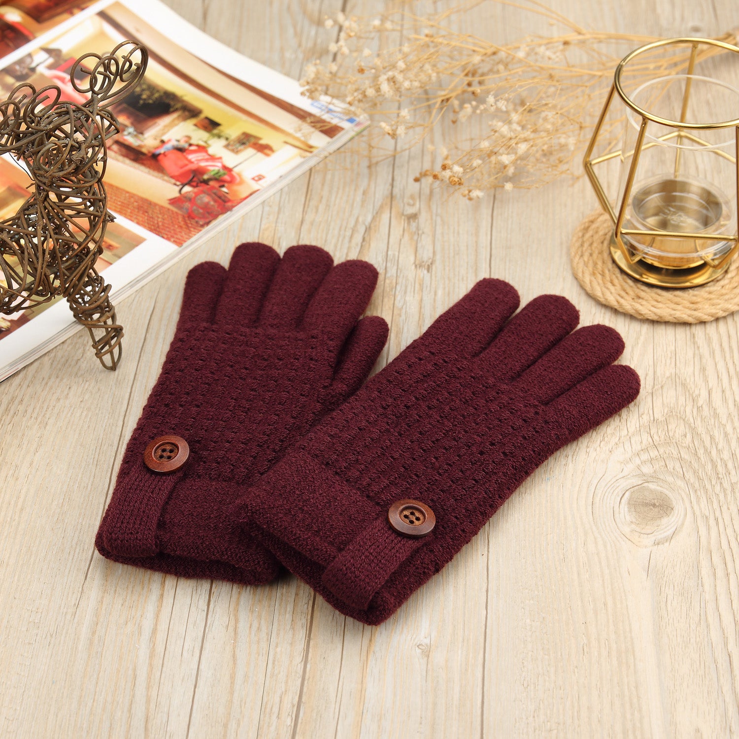 JG738 - One Dozen Ladies Solid Double Layer Fur Lining Knit Gloves