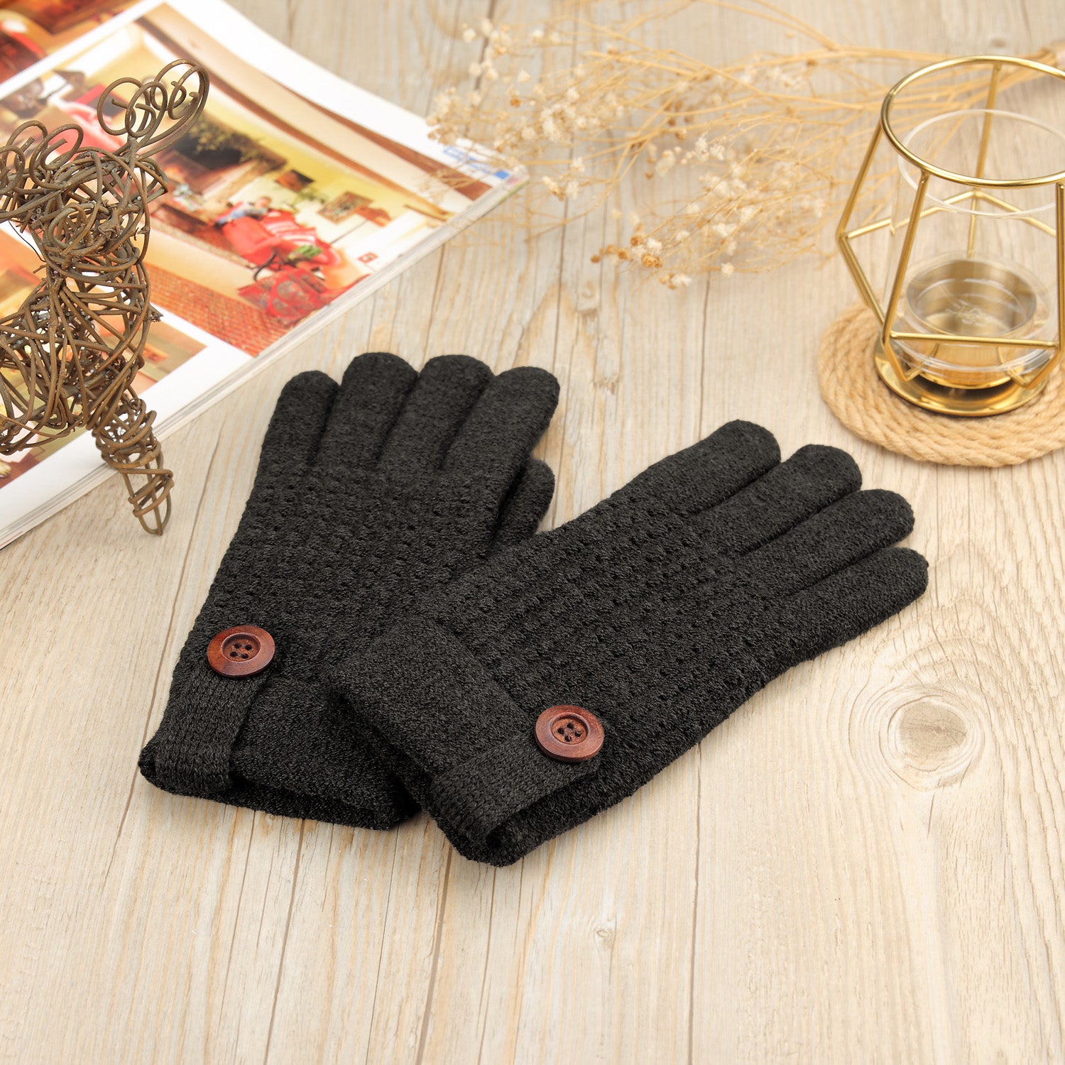 JG738 - One Dozen Ladies Solid Double Layer Fur Lining Knit Gloves