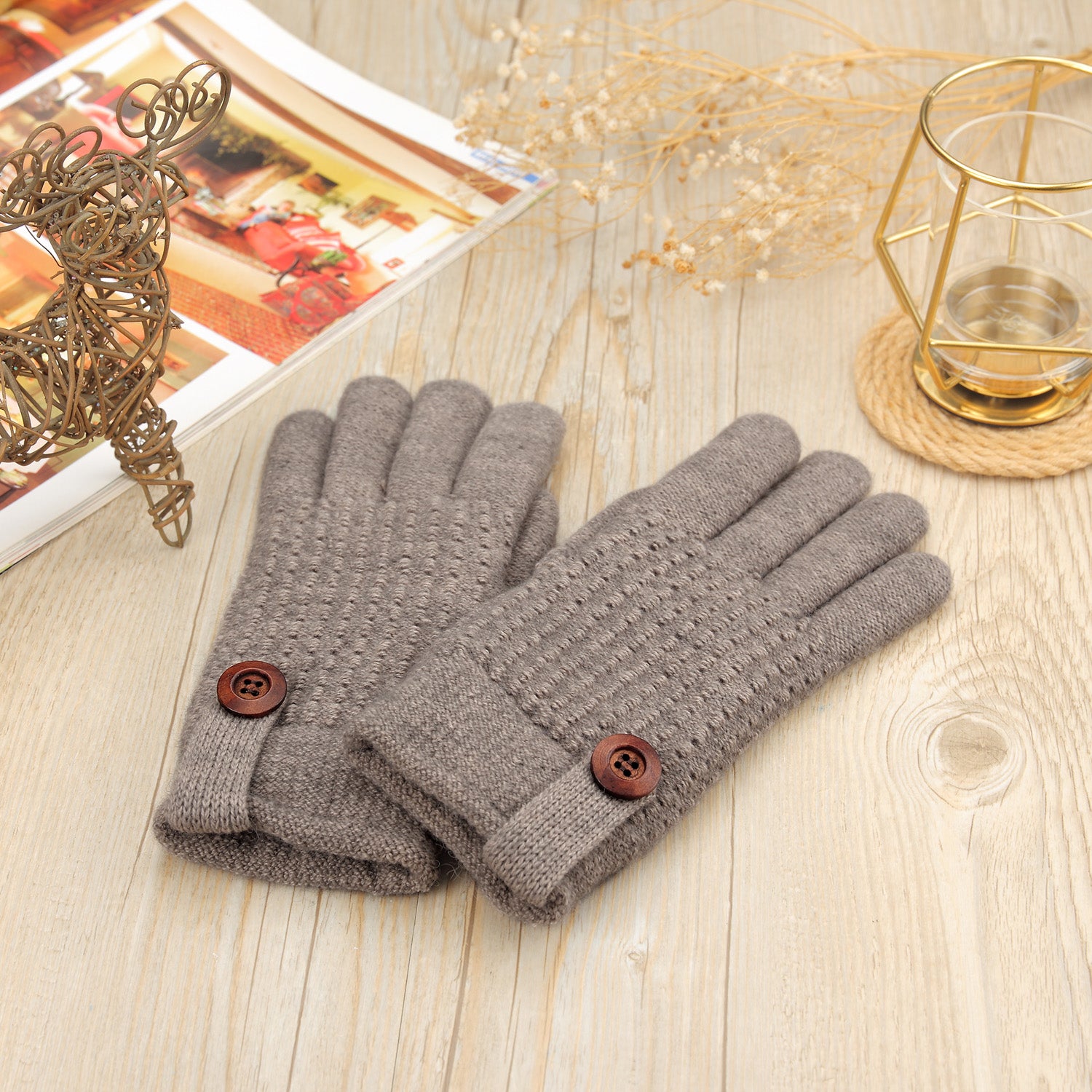 JG738 - One Dozen Ladies Solid Double Layer Fur Lining Knit Gloves