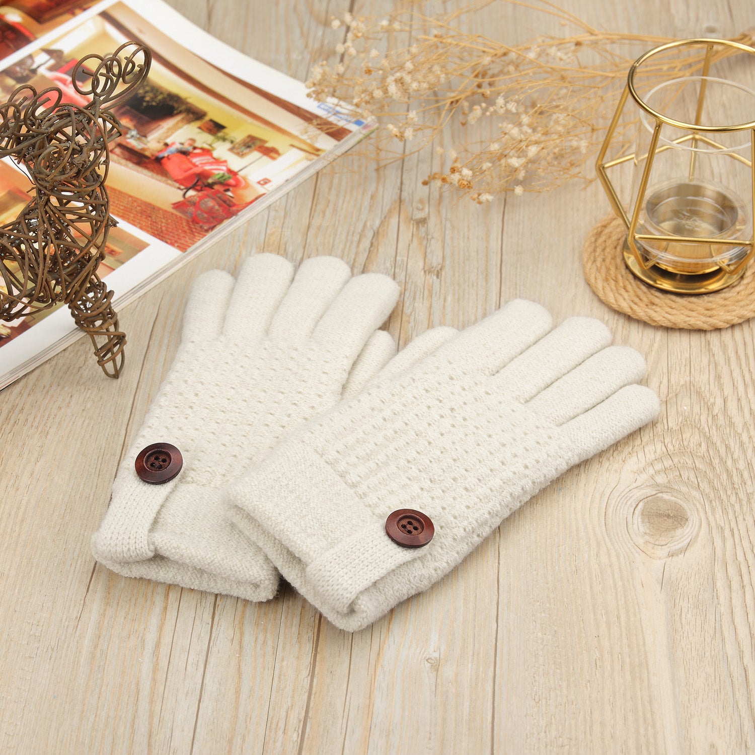 JG738 - One Dozen Ladies Solid Double Layer Fur Lining Knit Gloves