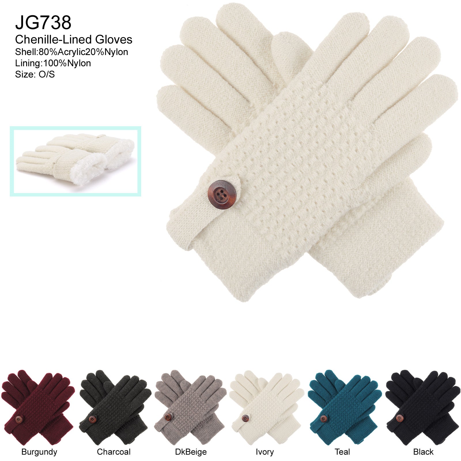 JG738 - One Dozen Ladies Solid Double Layer Fur Lining Knit Gloves
