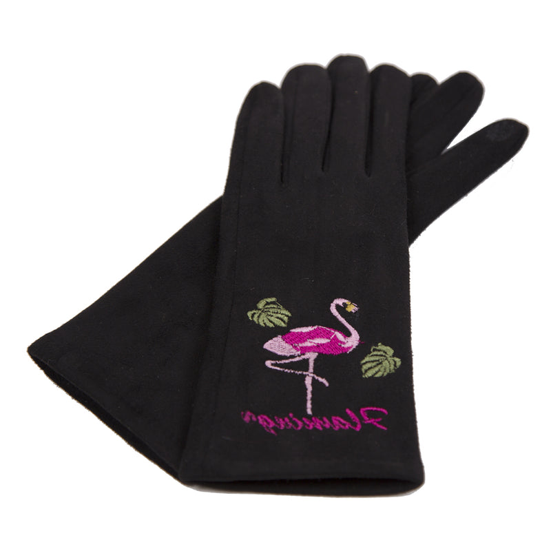 JG805 - One Dozen Ladies Flamingo Print Screen Touch Glove