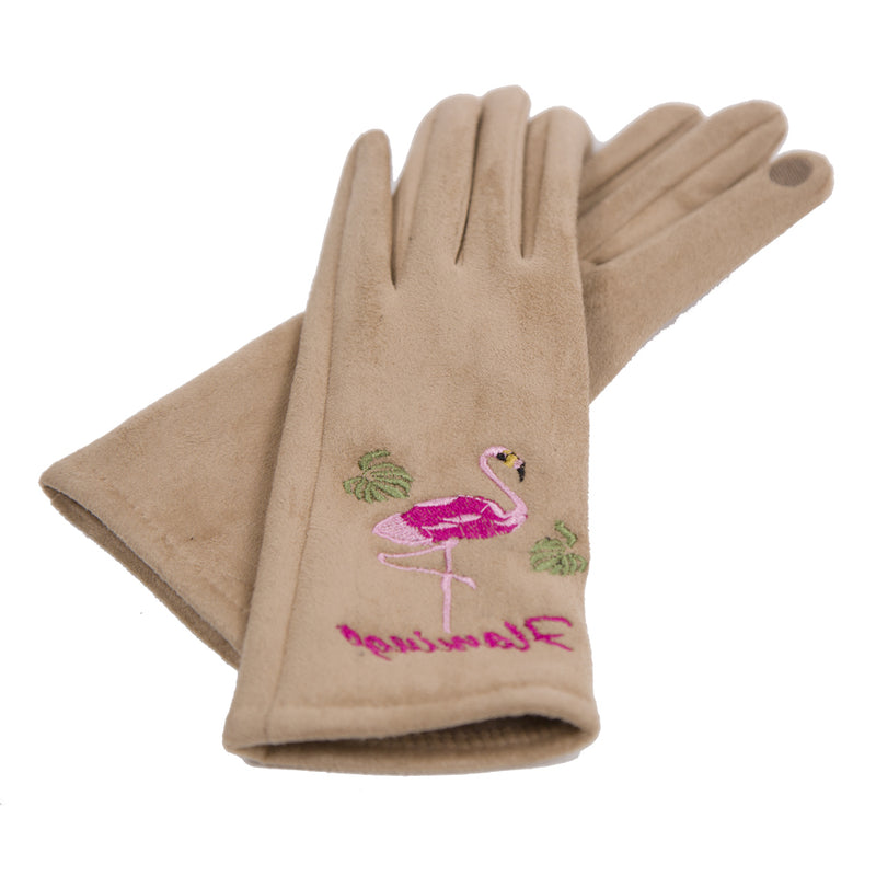 JG805 - One Dozen Ladies Flamingo Print Screen Touch Glove