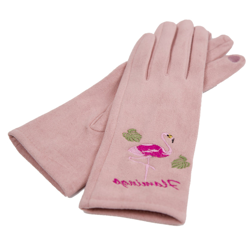 JG805 - One Dozen Ladies Flamingo Print Screen Touch Glove