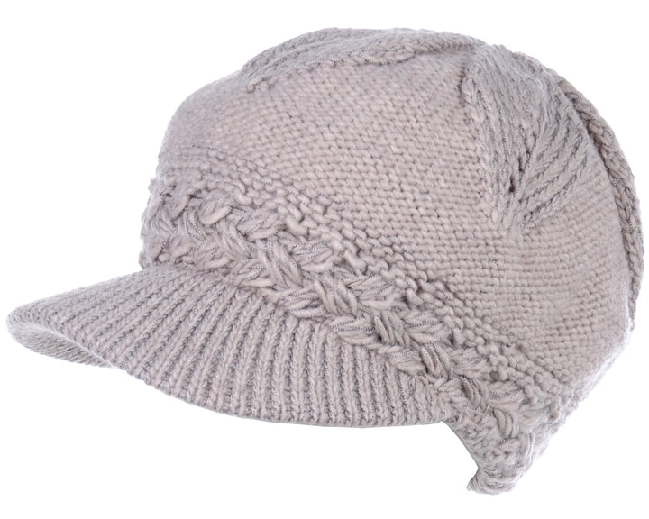 JH508 - One Dozen Winter Chic Cable Warm Fleece Lined Crochet Knit Hat W/Visor Newsboy Cabbie Cap
