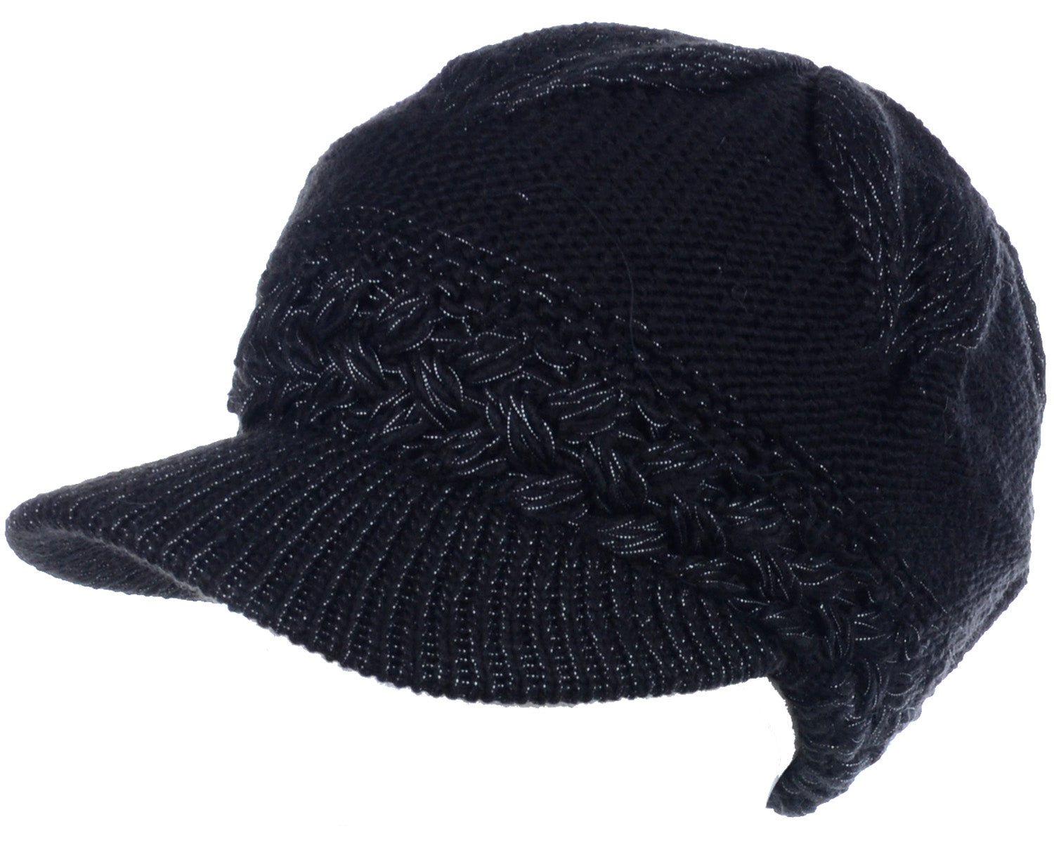 JH508 - One Dozen Winter Chic Cable Warm Fleece Lined Crochet Knit Hat W/Visor Newsboy Cabbie Cap
