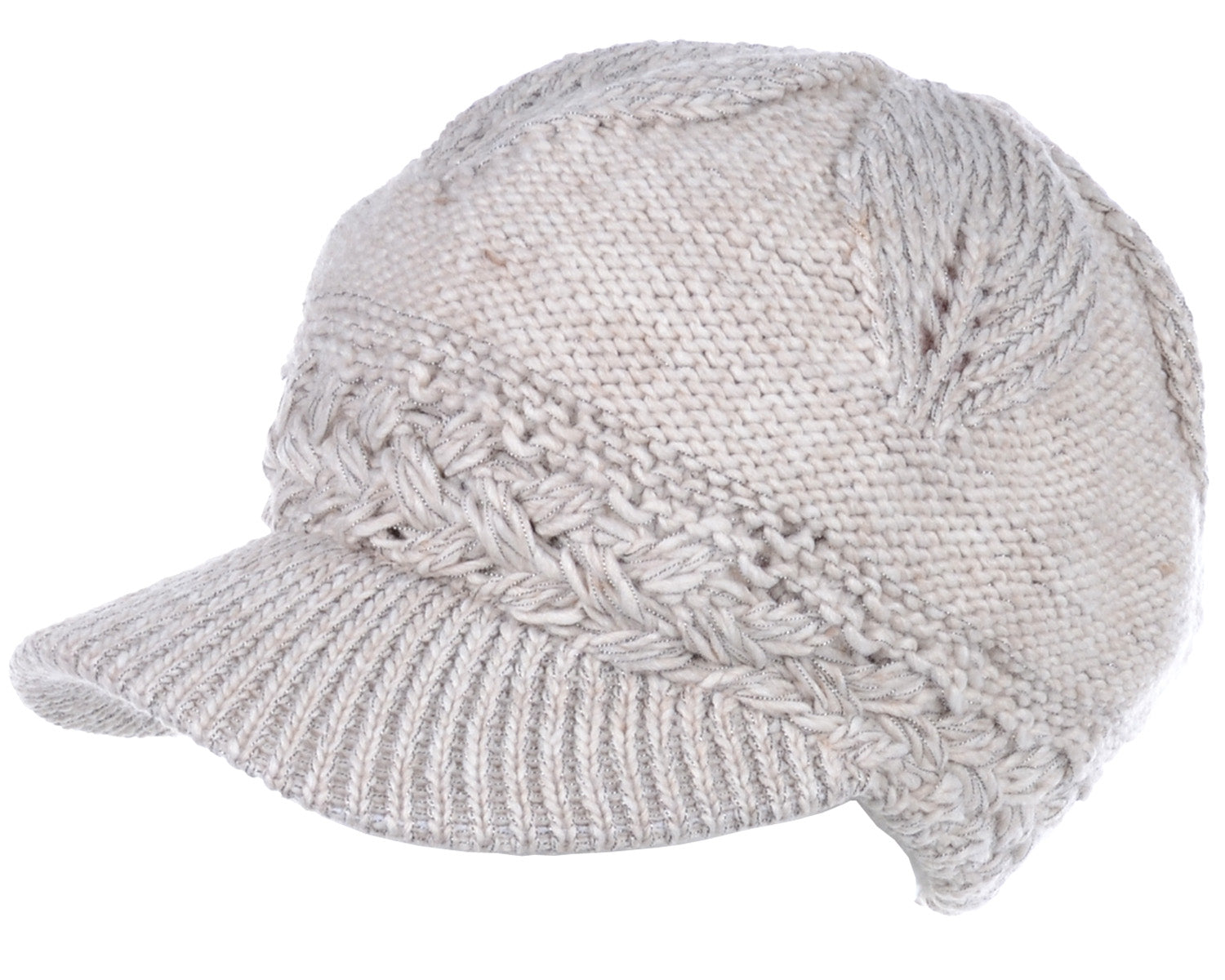 JH508 - One Dozen Winter Chic Cable Warm Fleece Lined Crochet Knit Hat W/Visor Newsboy Cabbie Cap