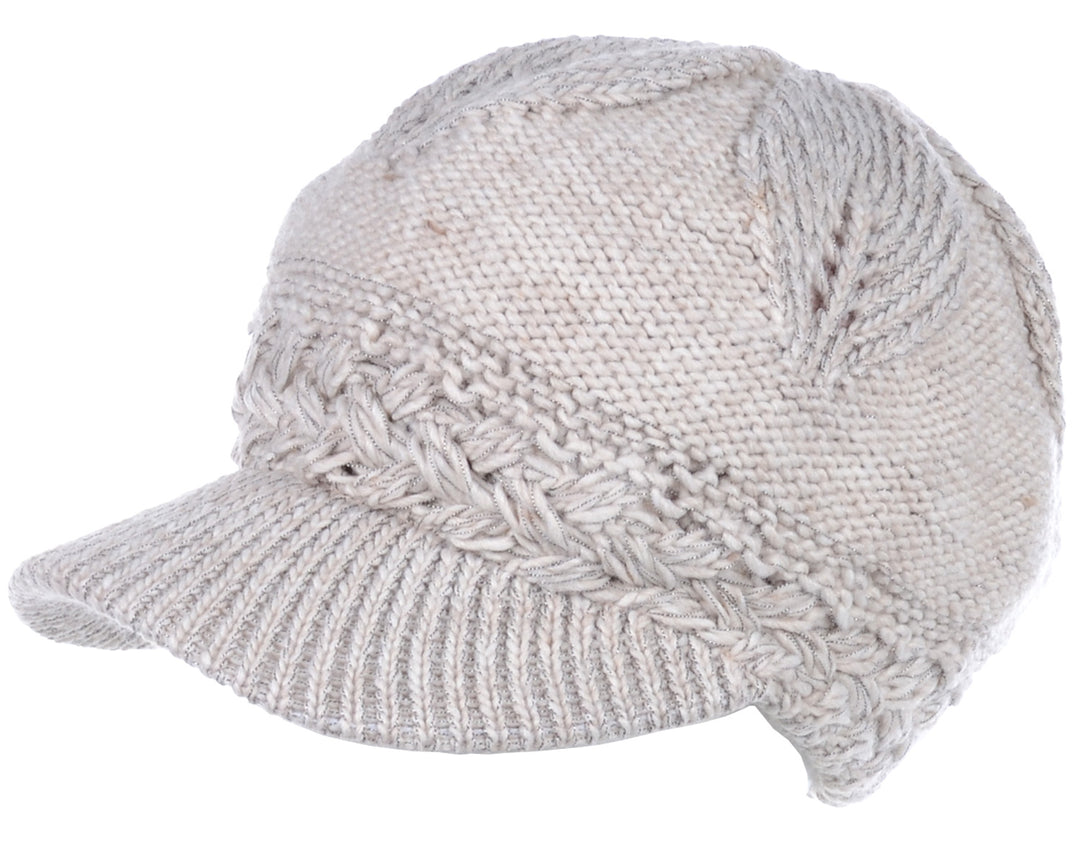 JH508 - One Dozen Winter Chic Cable Warm Fleece Lined Crochet Knit Hat W/Visor Newsboy Cabbie Cap