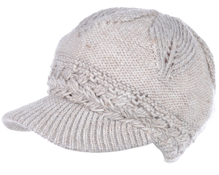 JH508 - One Dozen Winter Chic Cable Warm Fleece Lined Crochet Knit Hat W/Visor Newsboy Cabbie Cap