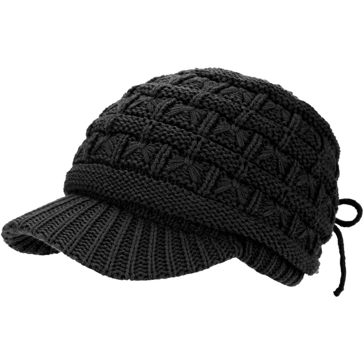 JH510 - One Dozen Winter Chic Cable Warm Fleece Lined Crochet Knit Hat W/Visor Newsboy Cabbie Cap