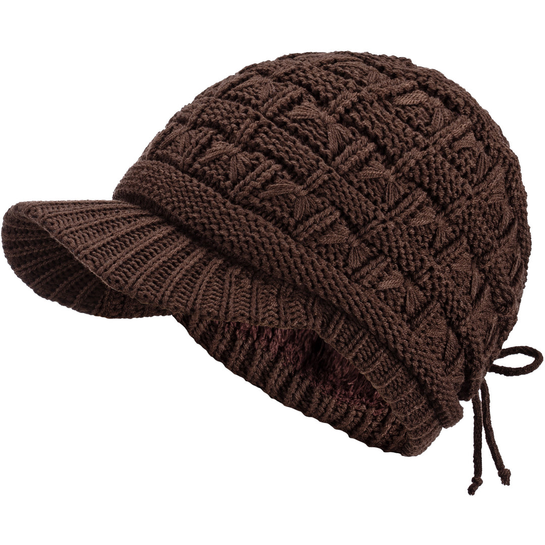 JH510 - One Dozen Winter Chic Cable Warm Fleece Lined Crochet Knit Hat W/Visor Newsboy Cabbie Cap