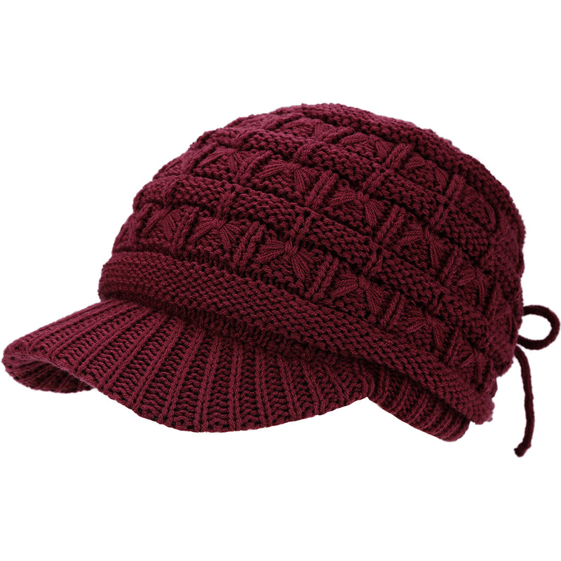 JH510-2 - One Dozen Winter Chic Cable Warm Fleece Lined Crochet Knit Hat W/Visor Newsboy Cabbie Cap
