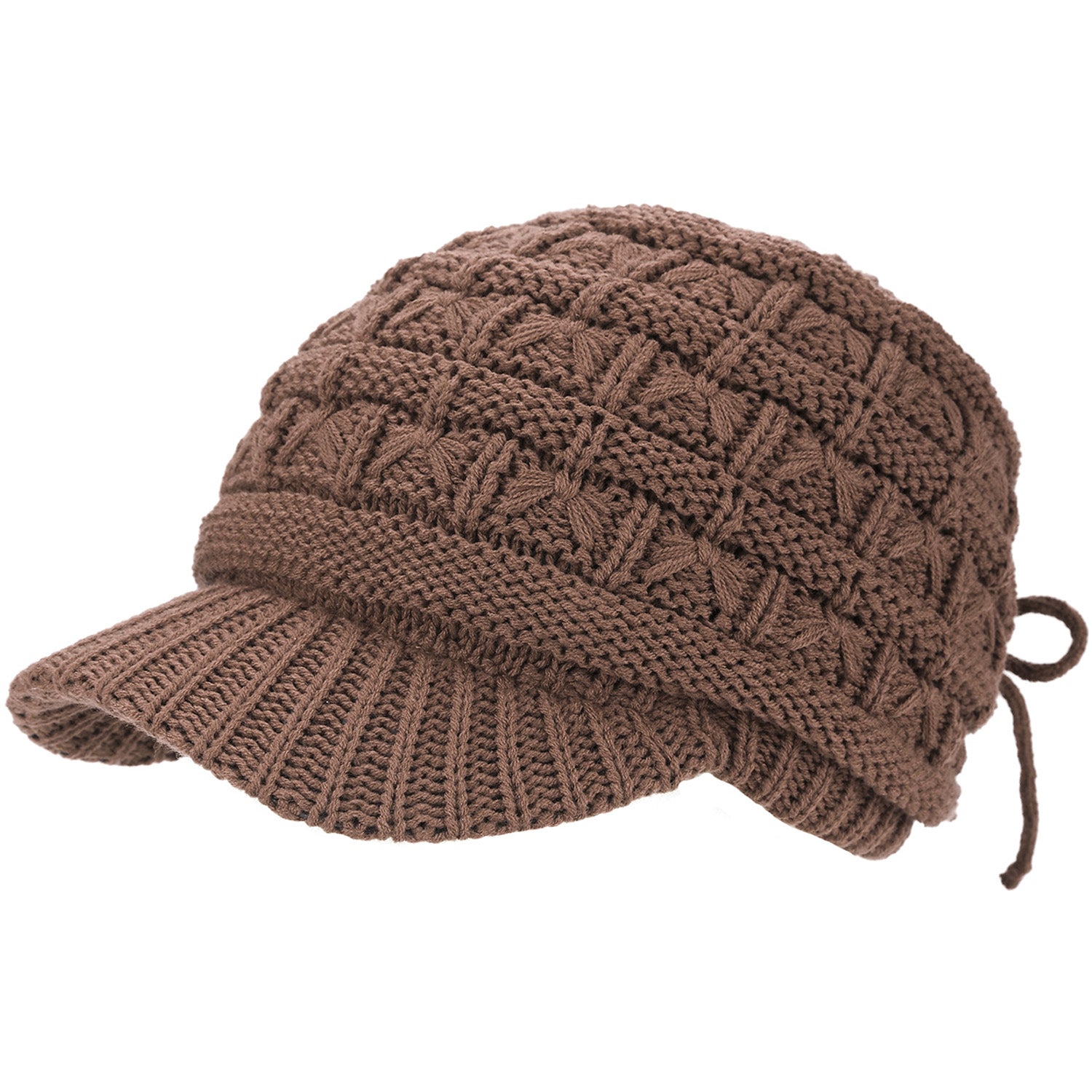 JH510-2 - One Dozen Winter Chic Cable Warm Fleece Lined Crochet Knit Hat W/Visor Newsboy Cabbie Cap