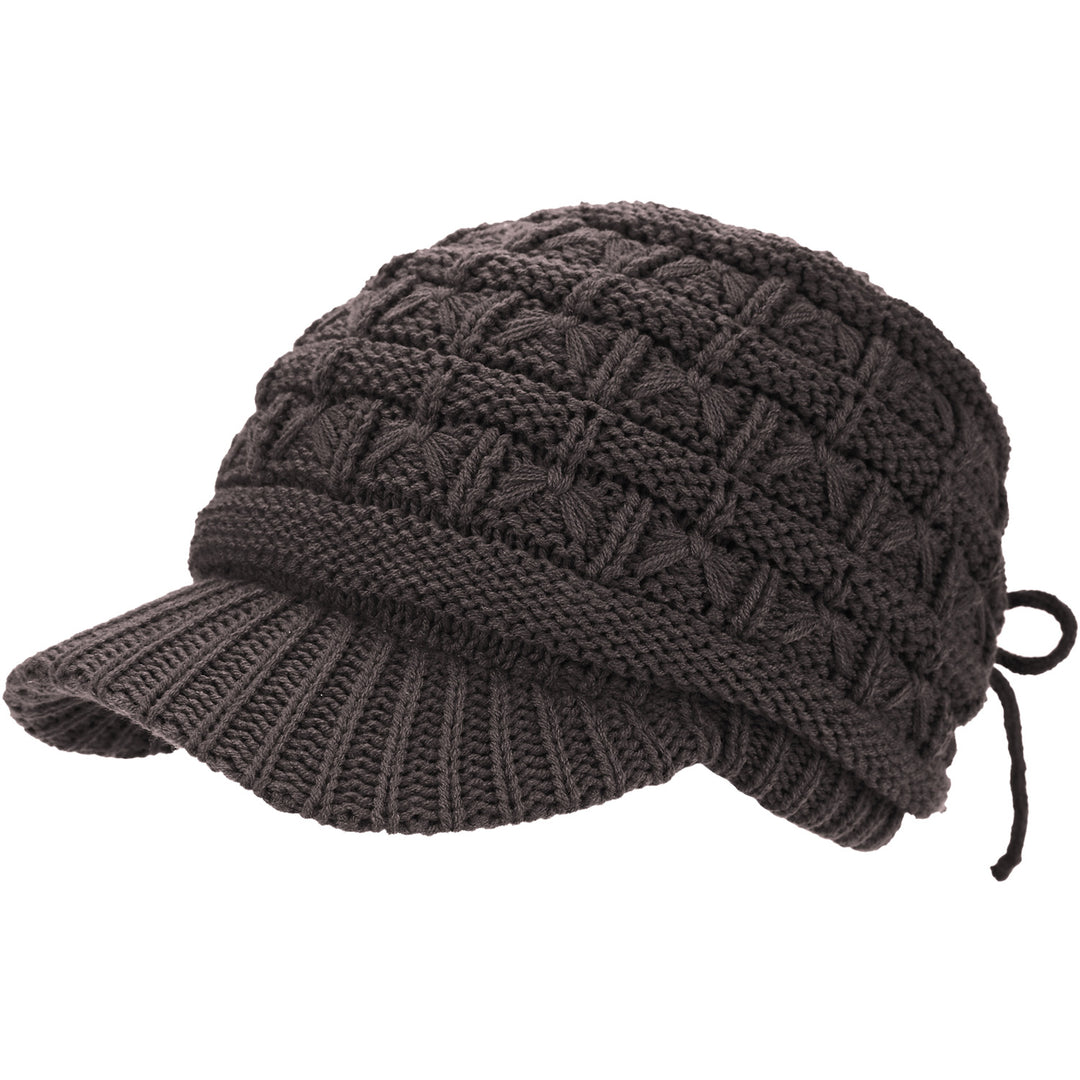 JH510 - One Dozen Winter Chic Cable Warm Fleece Lined Crochet Knit Hat W/Visor Newsboy Cabbie Cap