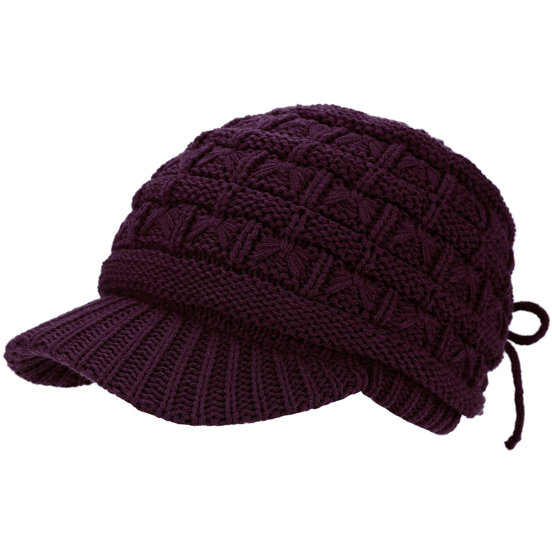 JH510-2 - One Dozen Winter Chic Cable Warm Fleece Lined Crochet Knit Hat W/Visor Newsboy Cabbie Cap