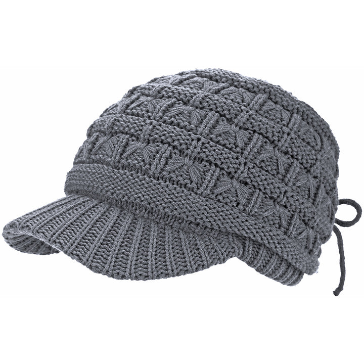 JH510-2 - One Dozen Winter Chic Cable Warm Fleece Lined Crochet Knit Hat W/Visor Newsboy Cabbie Cap