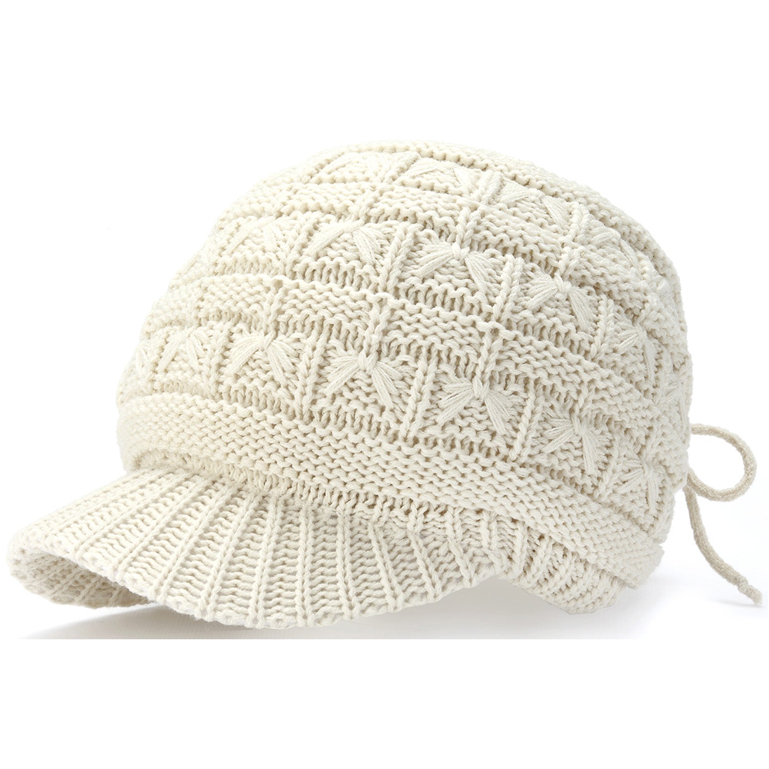 JH510-2 - One Dozen Winter Chic Cable Warm Fleece Lined Crochet Knit Hat W/Visor Newsboy Cabbie Cap