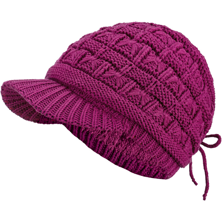 JH510 - One Dozen Winter Chic Cable Warm Fleece Lined Crochet Knit Hat W/Visor Newsboy Cabbie Cap