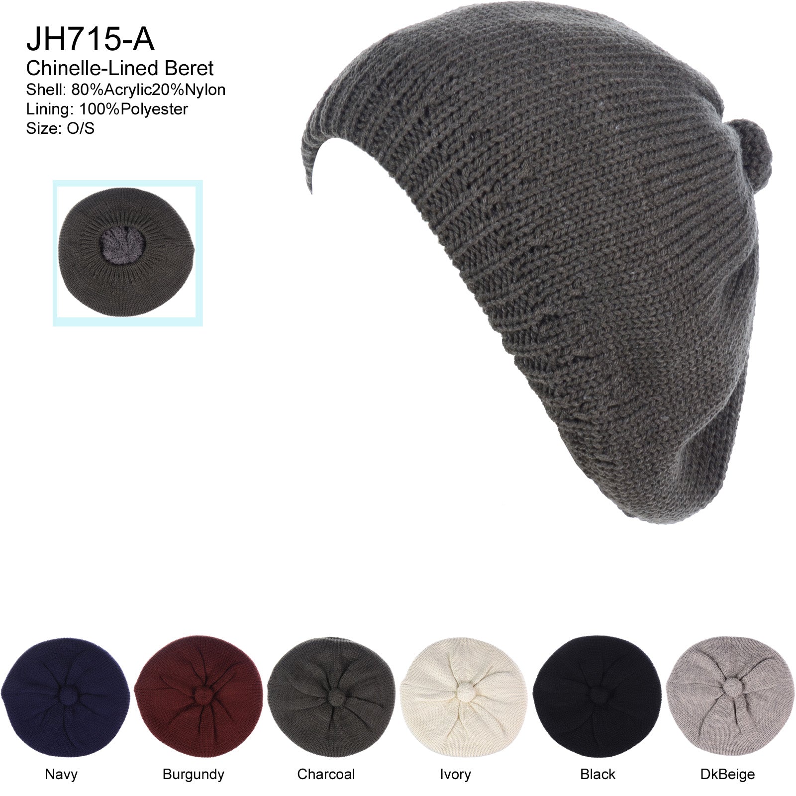 JH715A - One Dozen Winter Cozy Cable Fleece Lined Knit Beret Beanie Hat