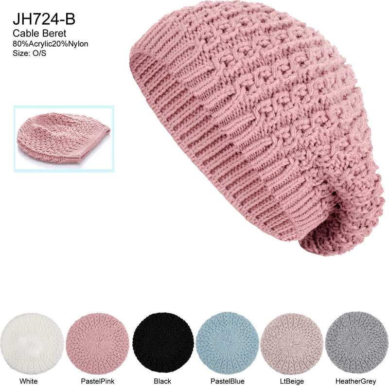 JH724B - One Dozen Winter Cozy Cable Knit Beret Beanie Hat