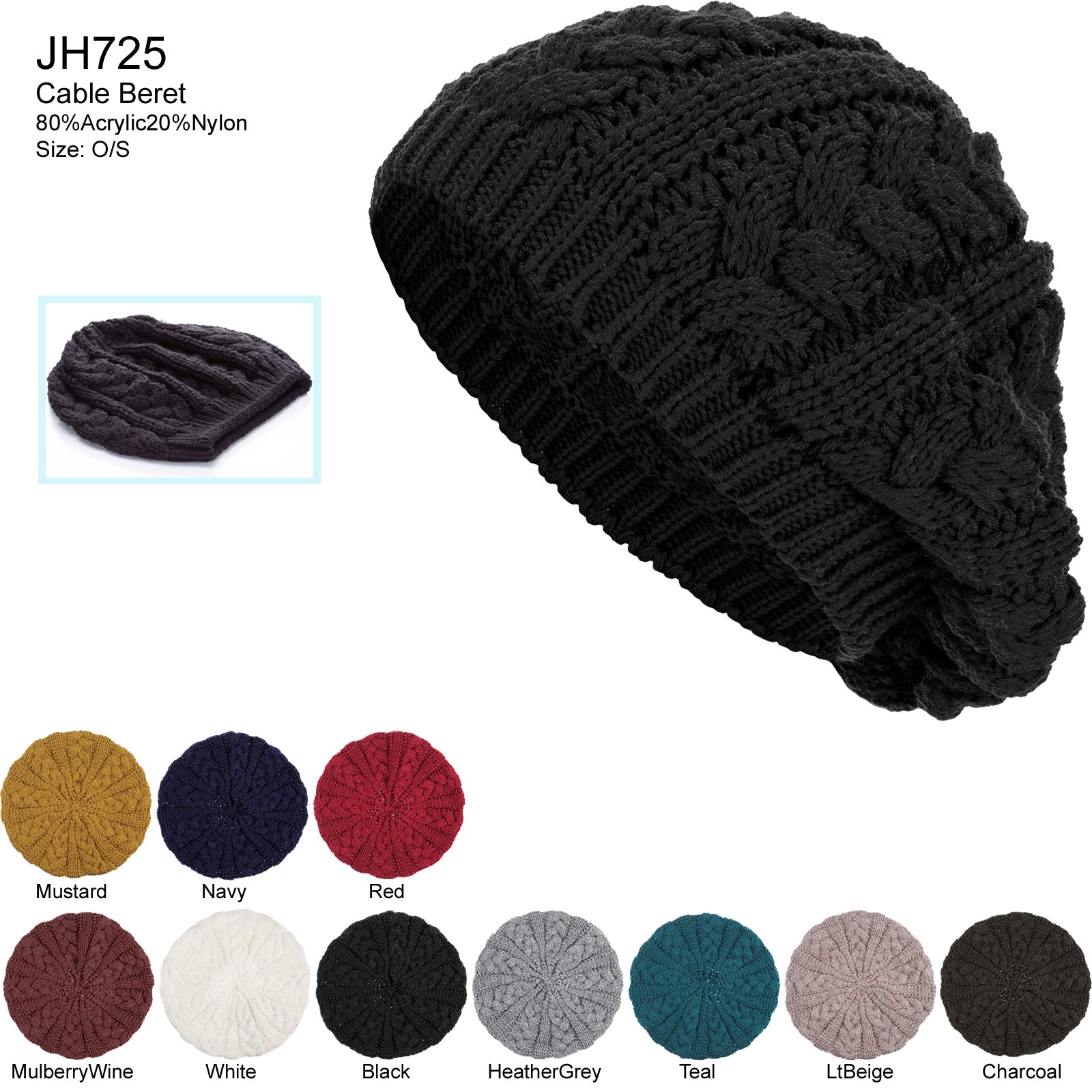 JH725 - One Dozen Winter Urban Boho Slouch Cable Knit Beret Beanie Hat