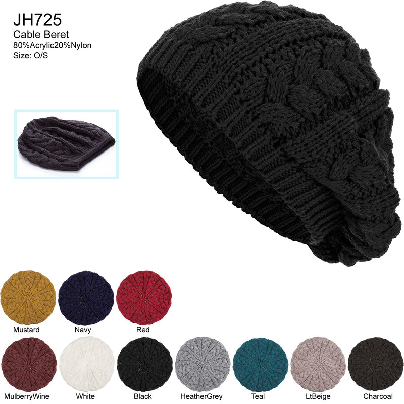 JH725 - One Dozen Winter Urban Boho Slouch Cable Knit Beret Beanie Hat
