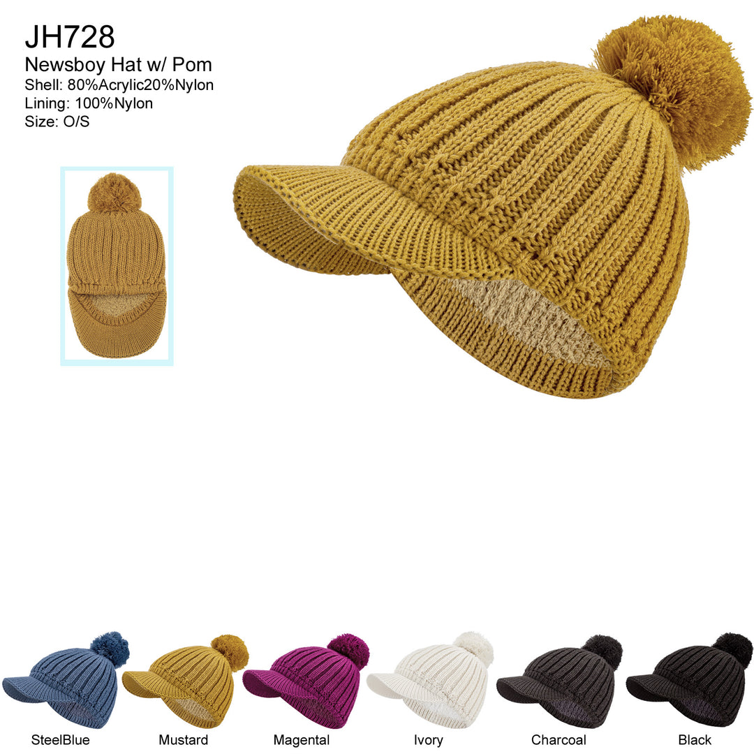JH728 - One Dozen Winter Chic Cable Warm Fleece Lined Crochet Knit Hat W/ Pom