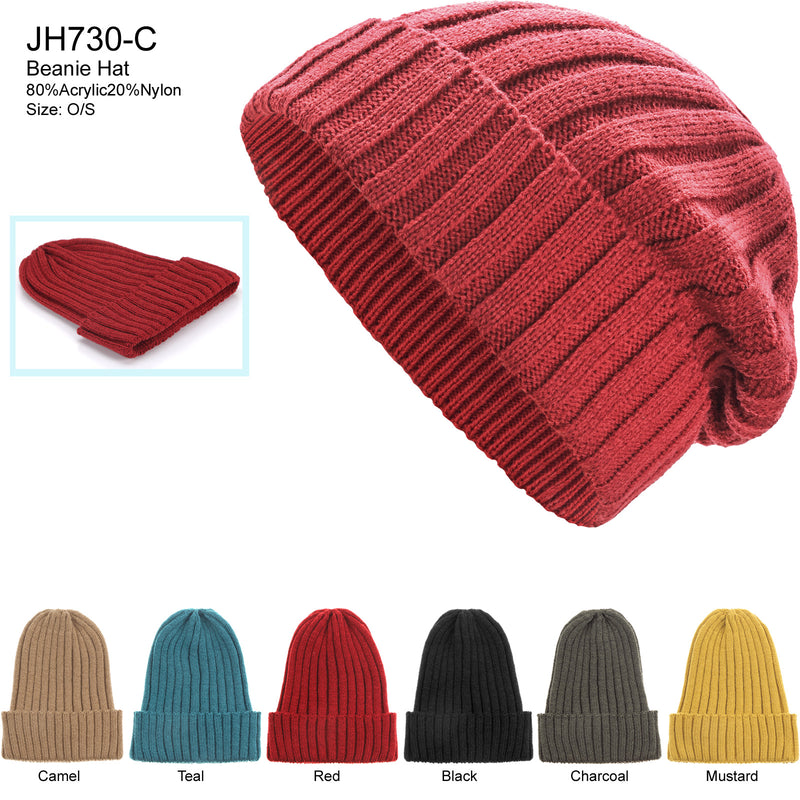 JH730C - Solid Knit Beanie Hats