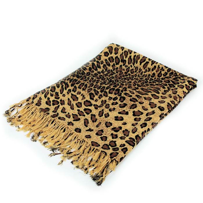 LP03_CAMEL - Camel Leopard Print Pashmina with Fringe