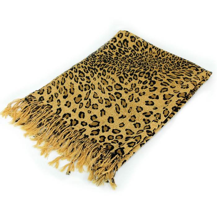 LP04_BEIGE - Beige Leopard Print Pashmina with Fringe