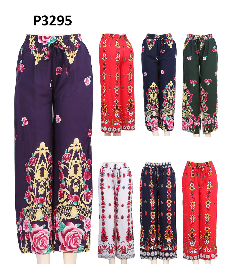 P3295 - One Dozen Print Ladies Palazzo Pants