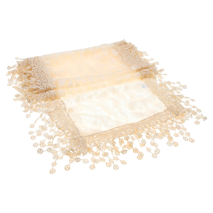 S2149_IVORY - One Piece Leaf Pattern Lace Scarf with Tassels