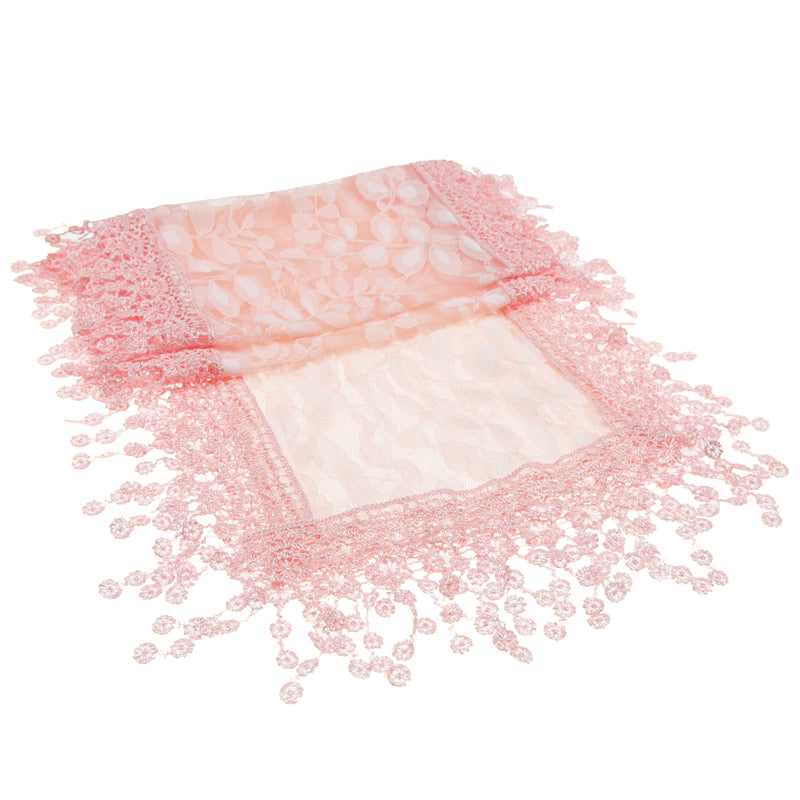 S2149_PINK - One Piece Leaf Pattern Lace Scarf with Tassels