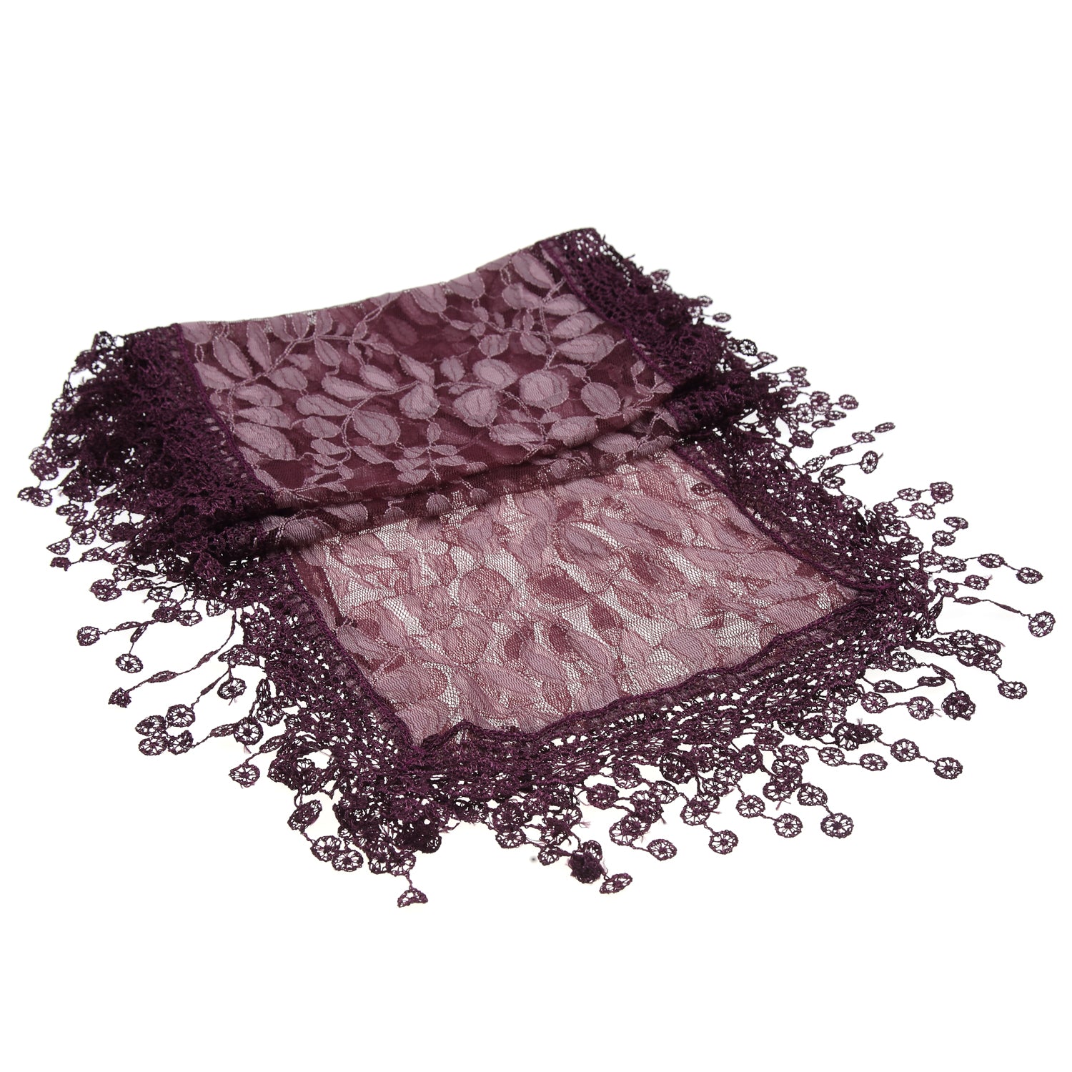 S2149_PURPLE - One Piece Leaf Pattern Lace Scarf with Tassels