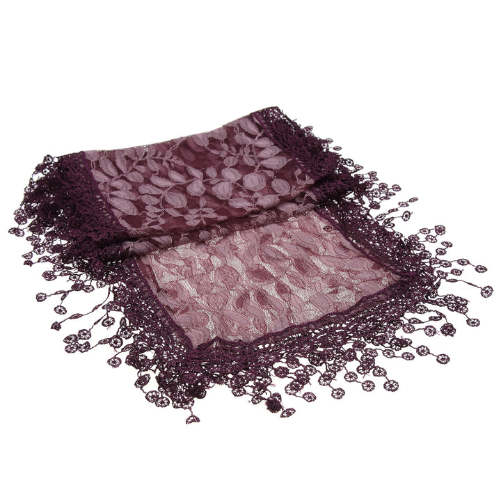S2149_PURPLE - One Piece Leaf Pattern Lace Scarf with Tassels