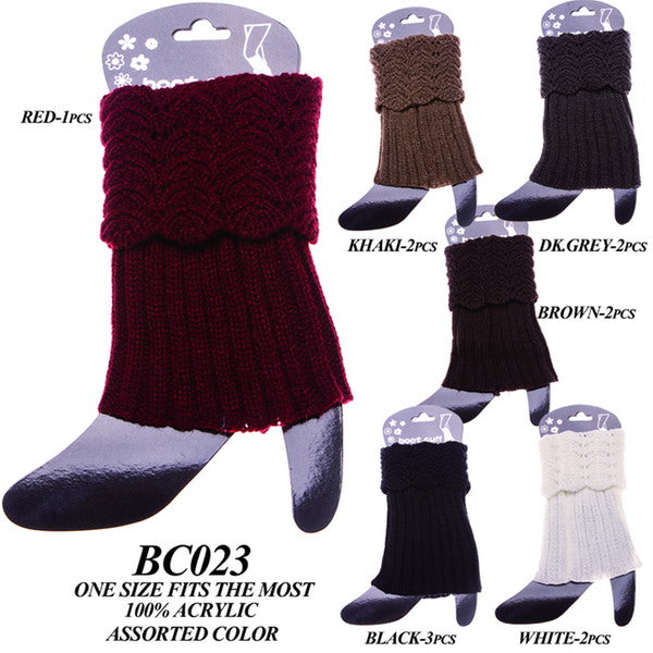 BC023 - One Dozen Lace trim knitted boot cuff with flower