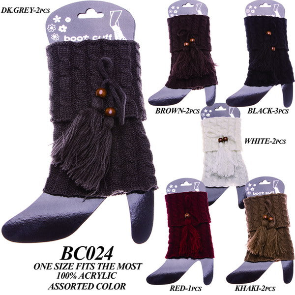 BC024 - One Dozen cable knitted boot cuff with tassel