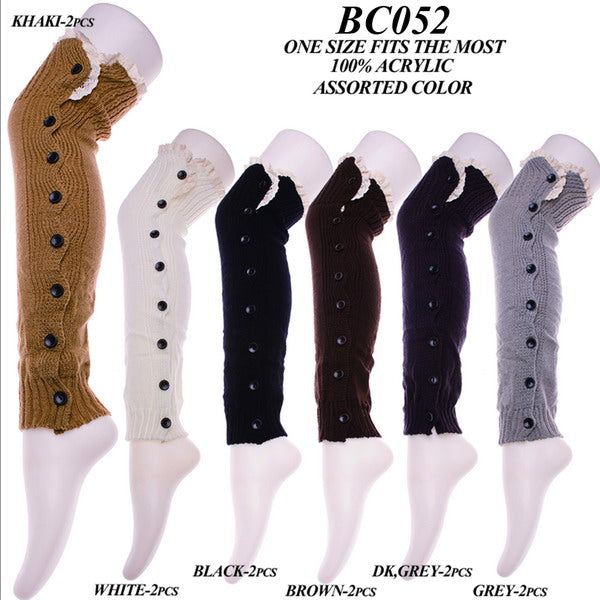 BC052 - One Dozen cable knitted lace trim knee high boot cuff with buttons