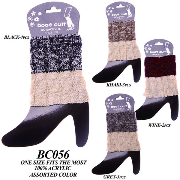 BC056 - One Dozen Mixed Color Trim Cable Knitted Boot Cuff