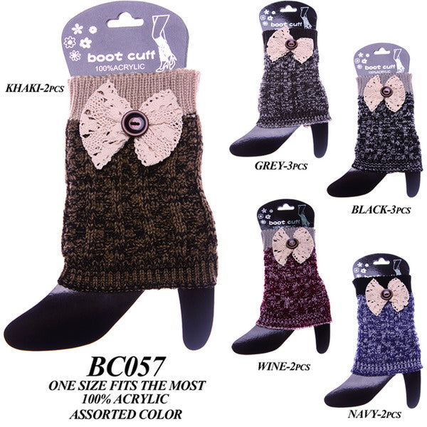 BC057 - One Dozen cable knitted boot cuff with lace bow