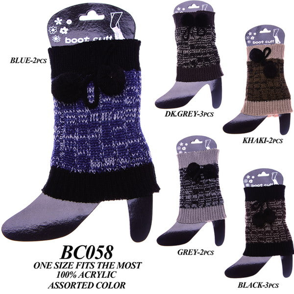 BC058 - One Dozen cable knitted boot cuff with pom pom