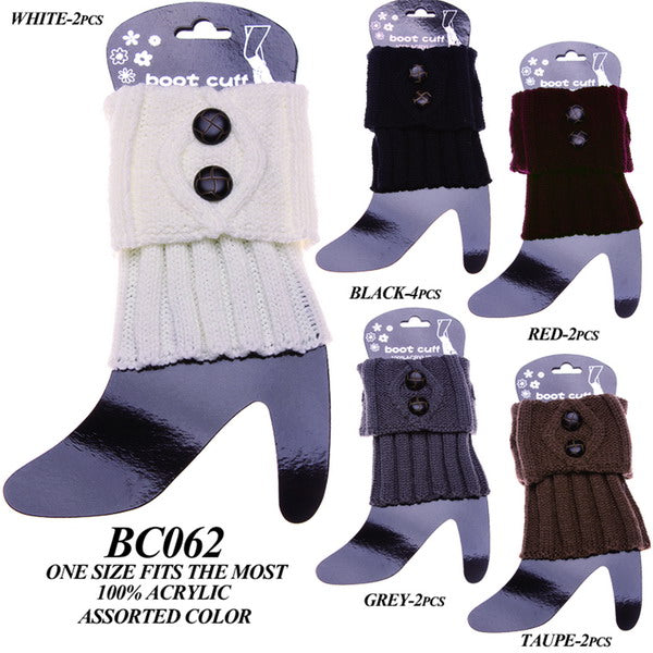 BC062 - One Dozen plain color cable knitted boot cuff with buttons