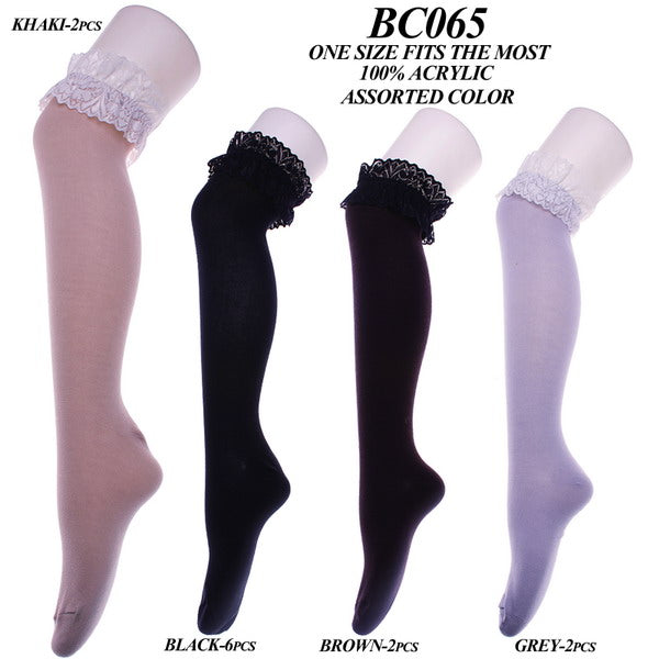 BC065 - One Dozen Knee High Boot Socks with Lace-trim