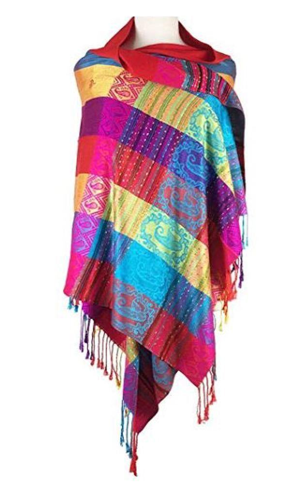056_1 - One Piece Red Rainbow Pashmina Shawl Scarf