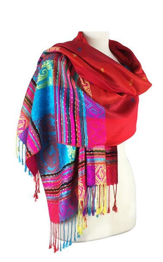 056_1 - One Piece Red Rainbow Pashmina Shawl Scarf