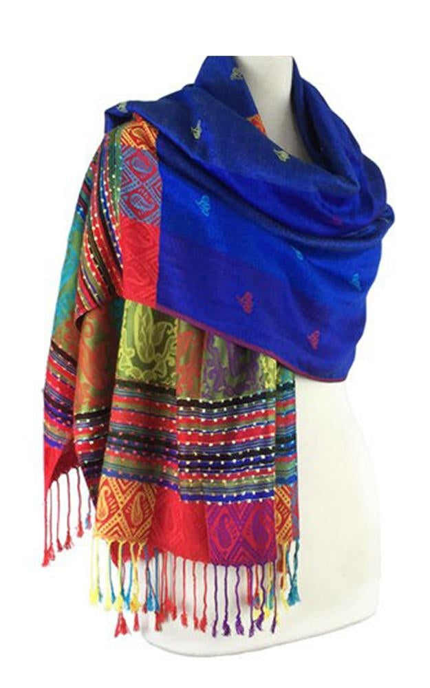 056_2 - One Piece Blue Rainbow Pashmina Shawl Scarf