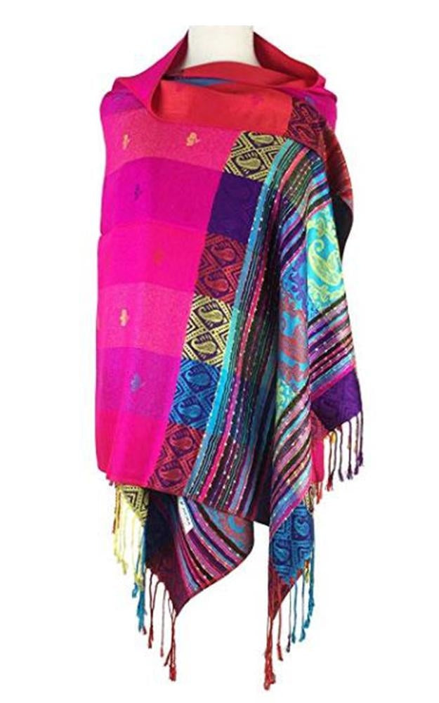 056_3 - One Piece Hot Pink Rainbow Pashmina Shawl Scarf