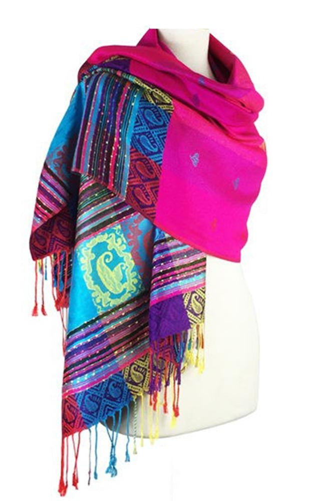 056_3 - One Piece Hot Pink Rainbow Pashmina Shawl Scarf
