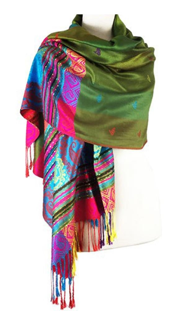 056_4 - One Piece Olive Rainbow Pashmina Shawl Scarf
